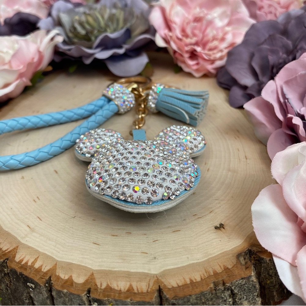 Crystal Mickey Mouse with Light Blue Tassel & Braided Wristlet Keychain - Picture 6 of 12